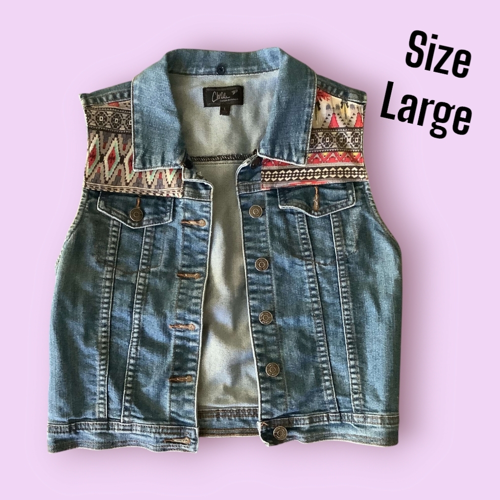 Large sleeveless jean jacket